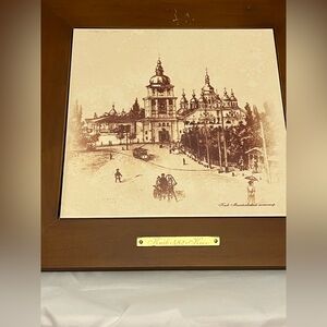 Ukrainian Ceramic Tile, "Kiev. St. Michael’s Monastery", Wooden Frame, VTG GUC